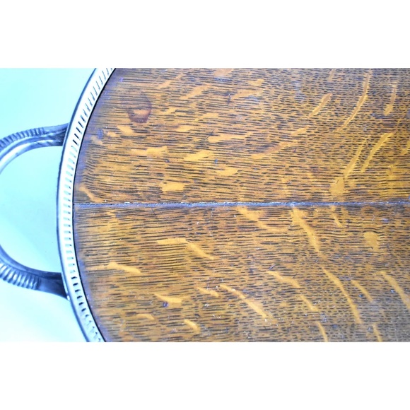 ANTIQUE English Sheffield Silver & Oak Drinks Tray - Picture 4 of 9
